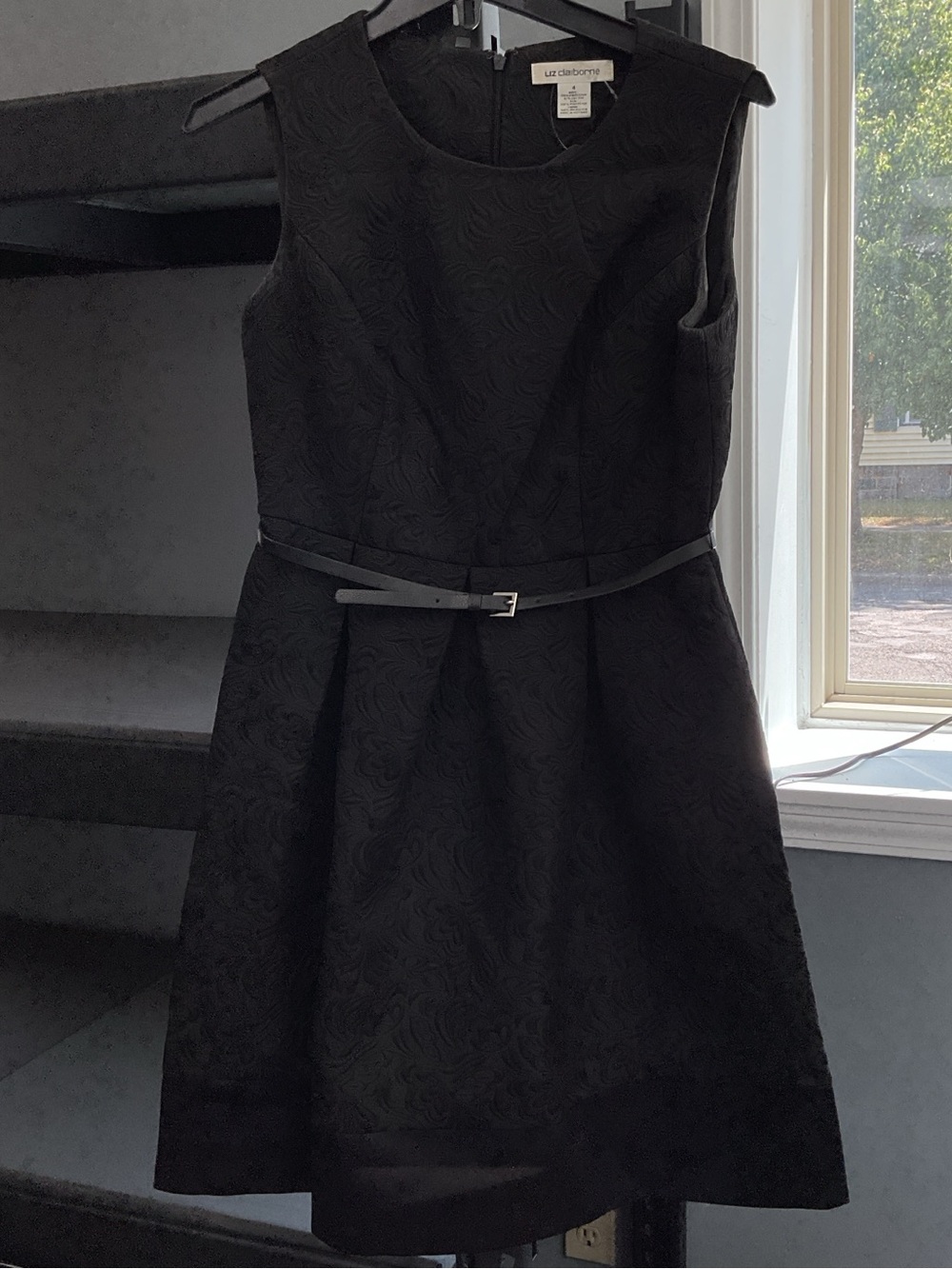 Liz Claiborne Black Sleeveless Belted Midi Dress
